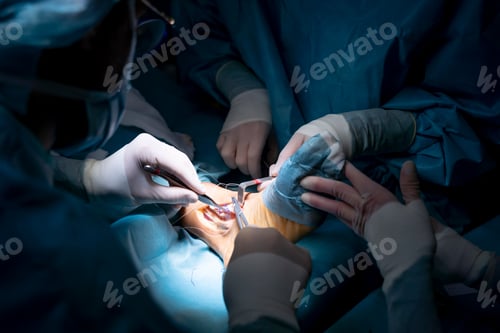 Preview: Doctors sewing a wound from an ankle operation in hospital