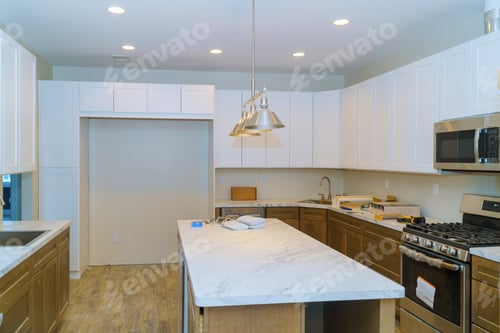 Preview: Kitchen cabinets installation Blind corner cabinet, island drawers and counter cabinets installed