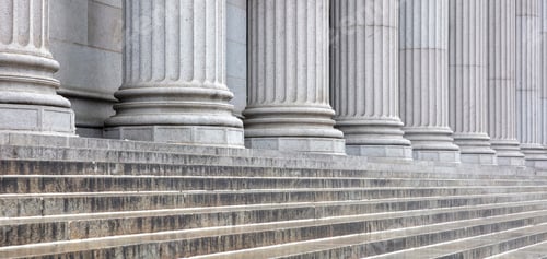 Preview: Stone colonnade and stairs detail. Classical pillars row in a building facade