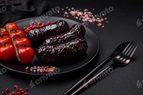 Preview: Delicious black blood sausage or black pudding with spices and herbs