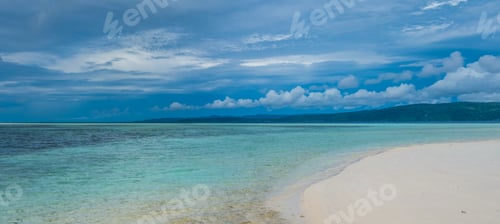 Preview: Sandy Bank on Kri Island, Low Tide, Gam in Background. Raja Ampat, Indonesia, West Papua