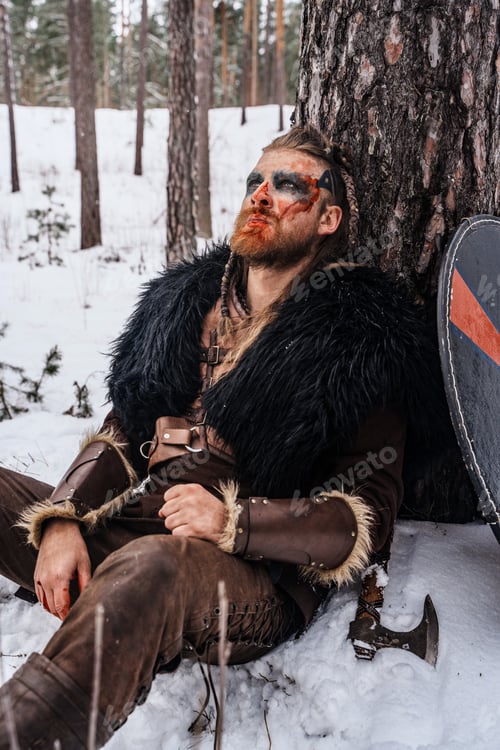 Preview: Wounded Viking Warrior Resting Against Tree