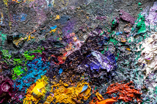 Preview: different color dried oil paint. colorful acrylic paint. modern art concept. painter palette.