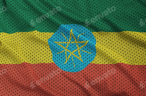Preview: Ethiopia flag printed on a polyester nylon sportswear mesh fabric with some folds