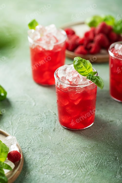 Preview: Fresh raspberry cocktail with basil