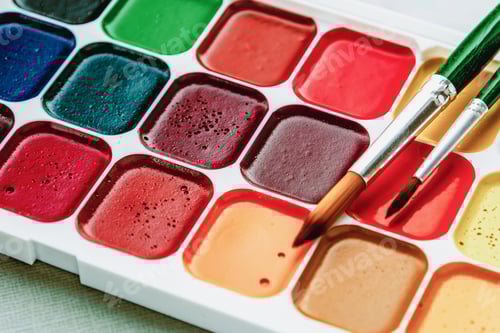 Preview: Palette of Watercolor Paints with Paintbrushes