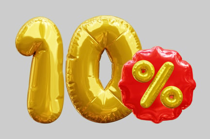 Preview: Ten Percent Discount With Golden Balloons