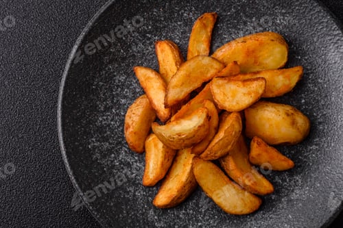 Preview: Grilled potato wedges with rosemary, cheese, salt and spices. Baked potato slices