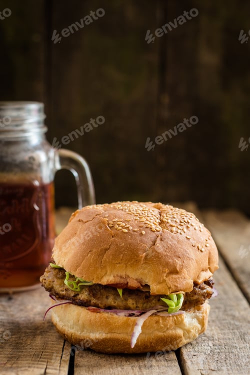 Preview: Burger On A Wooden Surface