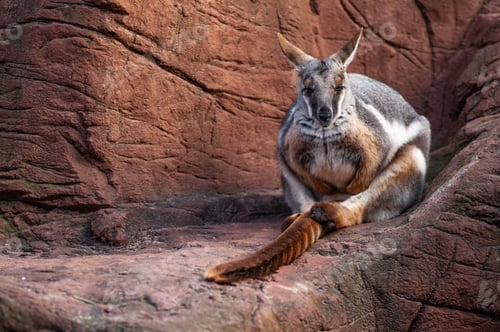 Preview: Landscape shot of a kangaroo resting on a huge boulder