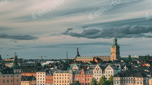 Preview: Stockholm, Sweden. Scenic Skyline View Of Old Town With Tower Of Storkyrkan - The Great Church Or