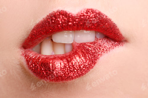 Preview: beautiful womans mouth with lipstick