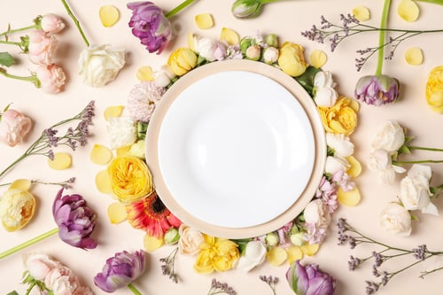 Preview: Concept of spring season table setting, top view