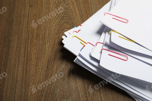 Preview: Concept of different office accessories - paper with clip