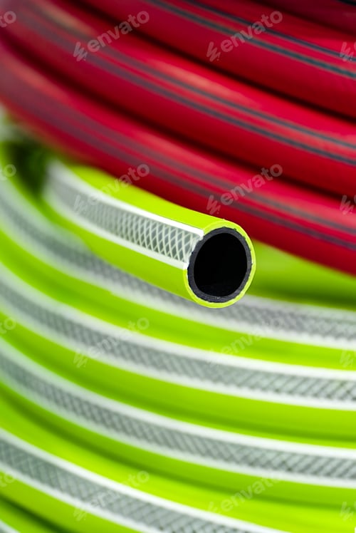 Preview: Rolled up colourful garden hose
