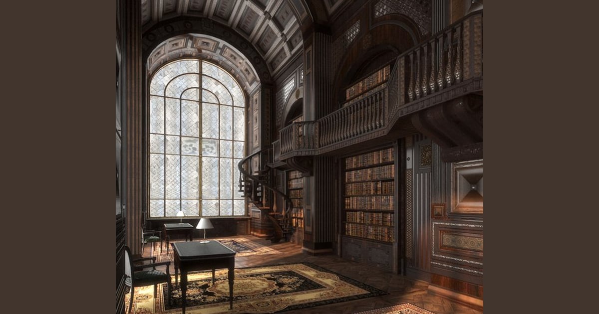 Grand Castle Library Interior - Low Poly 3D, Incl. church & house - Envato