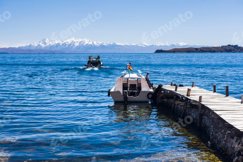 Preview: Yumani Village pier and harbour, Isla del Sol (Island of the Sun), Lake Titicaca, Bolivia, South Ame