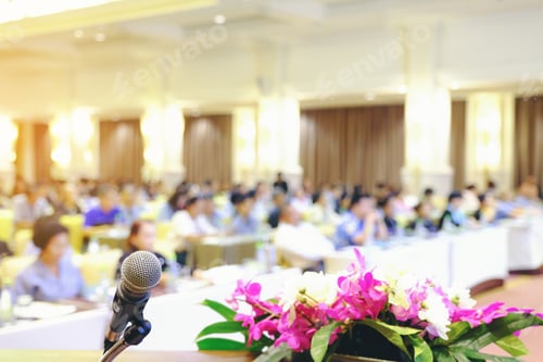Preview: Handle microphone in meeting room backgrounds, conference hall in school and college, selected focus