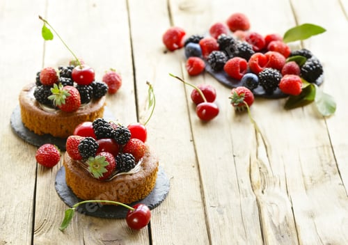 Preview: fruit tartlet on a wooden table rustic style