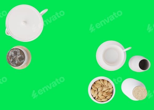 Preview: Tablecloth presentation mock up. Table top view with dishes.