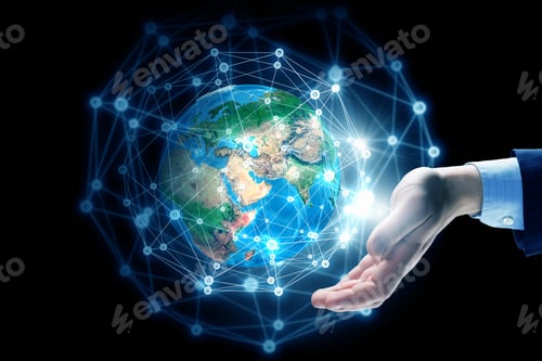 Preview: Global Connection Concept With Digital Planet In Hands. Elements Of This Image Are Furnished By Nasa
