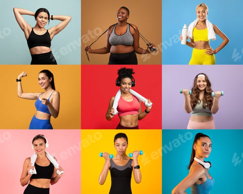 Preview: Vibrant women showcase fitness and wellness in a dynamic workout