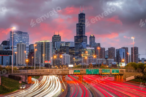 Preview: Chicago, IL, USA Downtown Cityscape Highways