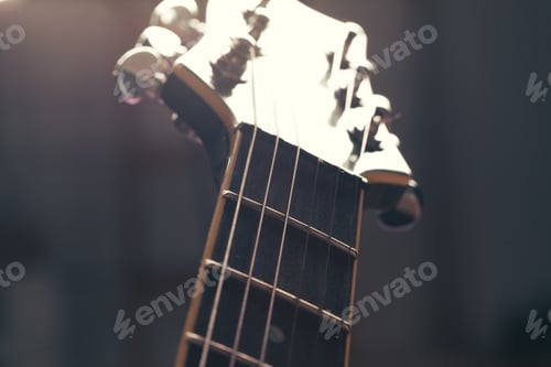 Preview: Electric guitar body and neck detail on wooden background