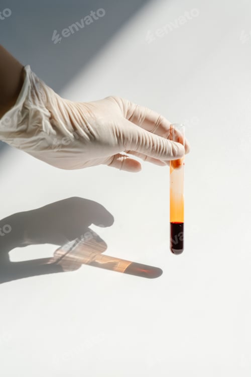 Preview: The hand holds a test tube with blood.