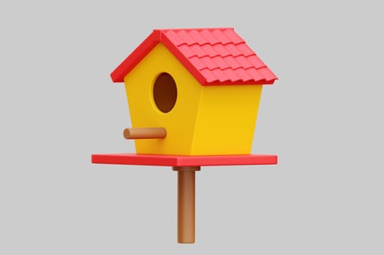 Preview: Vibrant Yellow Birdhouse With Red Roof