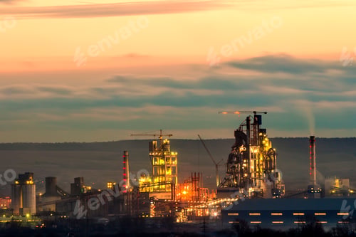 Preview: Panorama view of cement plant and power sation at night in Ivano-Frankivsk, Ukraine