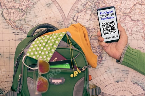 Preview: Traveler shows health passport for people who has been vaccinated of coronavirus covid-19