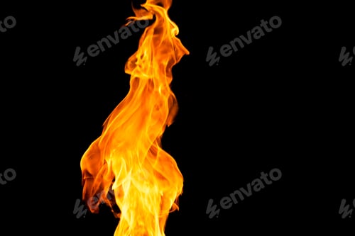 Preview: Close up of yellow and orange flames and copy space on black background