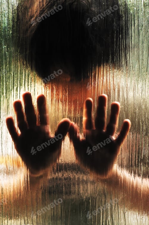 Preview: Silhouette Of Abused Child Behind The Glass