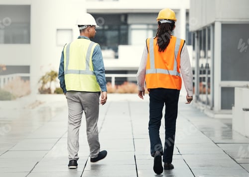 Preview: Engineer men back, city and walk for architecture, construction teamwork and buildings. Architect t