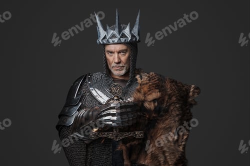 Preview: Medieval-style portrait of a charismatic king with a gray beard