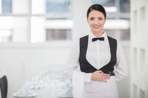 Preview: Portrait of waitress in restaurant