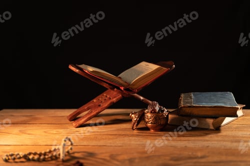 Preview: The holy book Quran on an oriental wooden bookstand