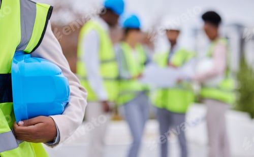 Preview: Construction, building and team of engineers on site for creative, planning and blurred background.