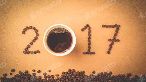 Preview: 2017 Coffee Beans On Paper Texture In Vintage Style For New Year Concept