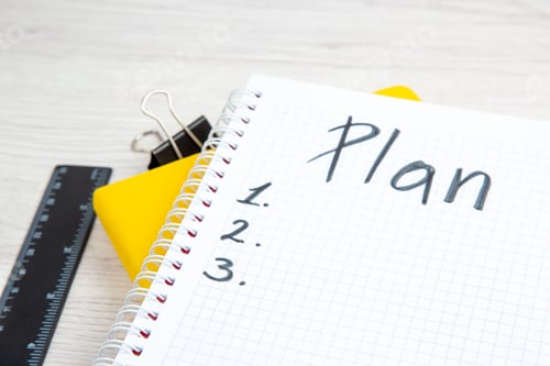 Preview: front view open notepad with plan list writing on white background drawing color regime job business
