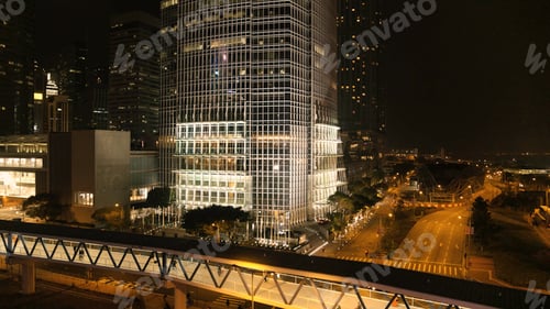 Preview: Top view of the skyscrapers in the big city at night. Stock. Great view of the city at night
