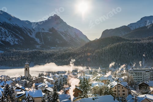 Preview: Village of Celerina in the engadine valley in the swiss alps
