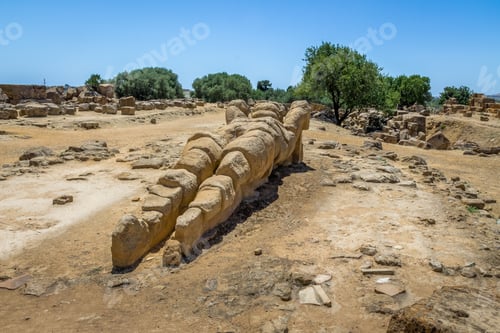 Preview: Giant Telamon, Atlas statue of Temple of Zeus ruins at Valley of Temples - Agrigento, Sicily, Italy
