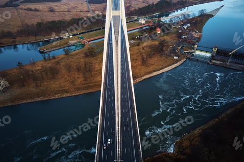 Preview: Large bridge over river with cars traffic