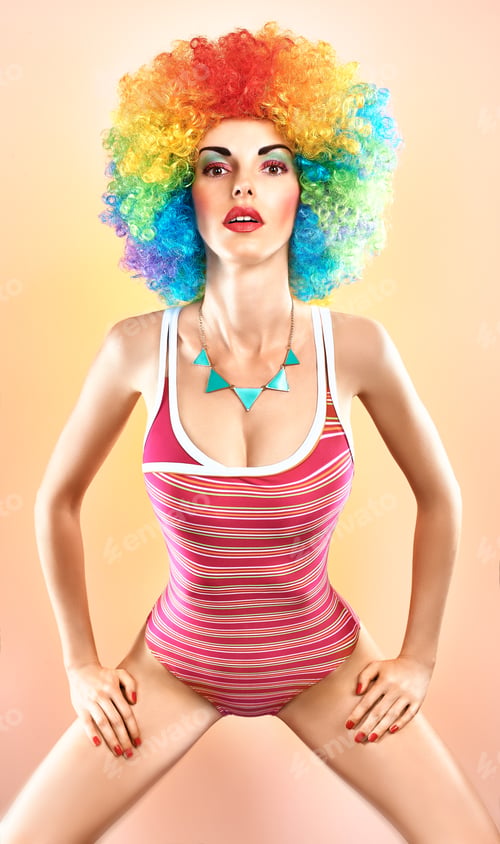 Preview: Fashion beauty woman in swimsuit, vivid afro model