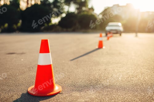 Preview: Cones for the examination, driving school concept