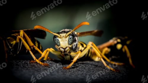 Preview: Selective focus shot of a wasp ready to fight on blurred background