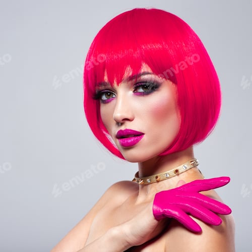 Preview: Beautiful young fashion woman with pink lipstick.