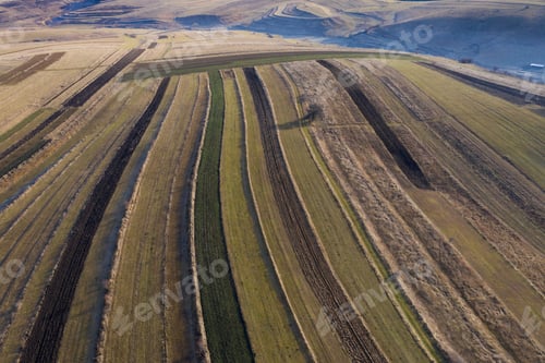 Preview: Above aerial view over agricultural fields